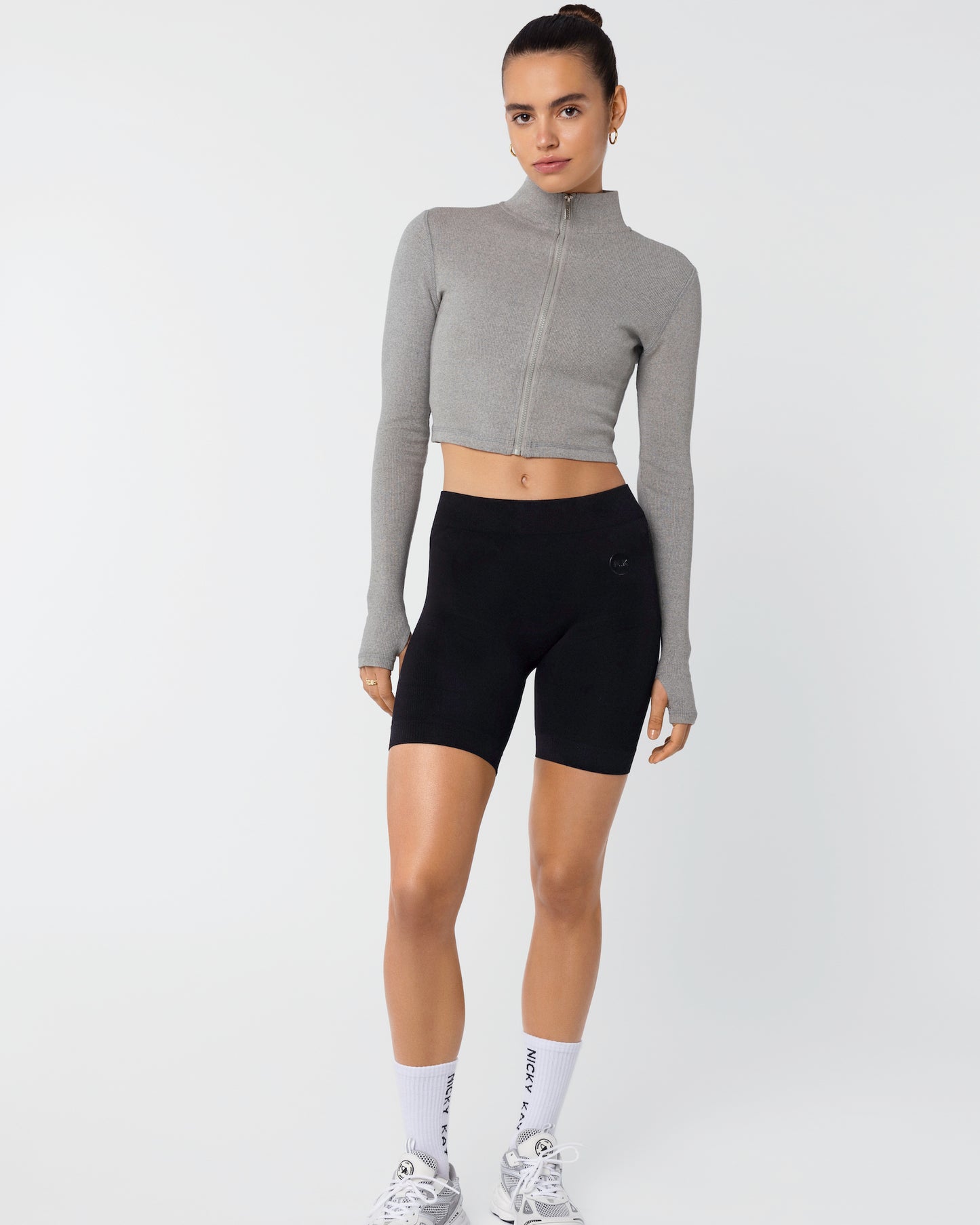 Ariana Long Sleeve Zip Up - Grey