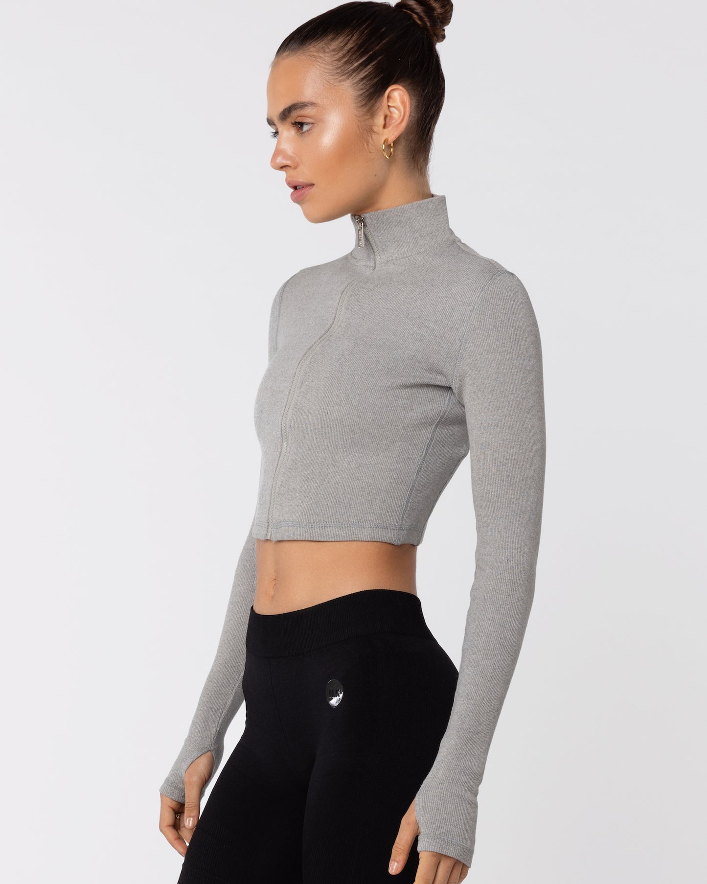 Ariana Long Sleeve Zip Up - Grey