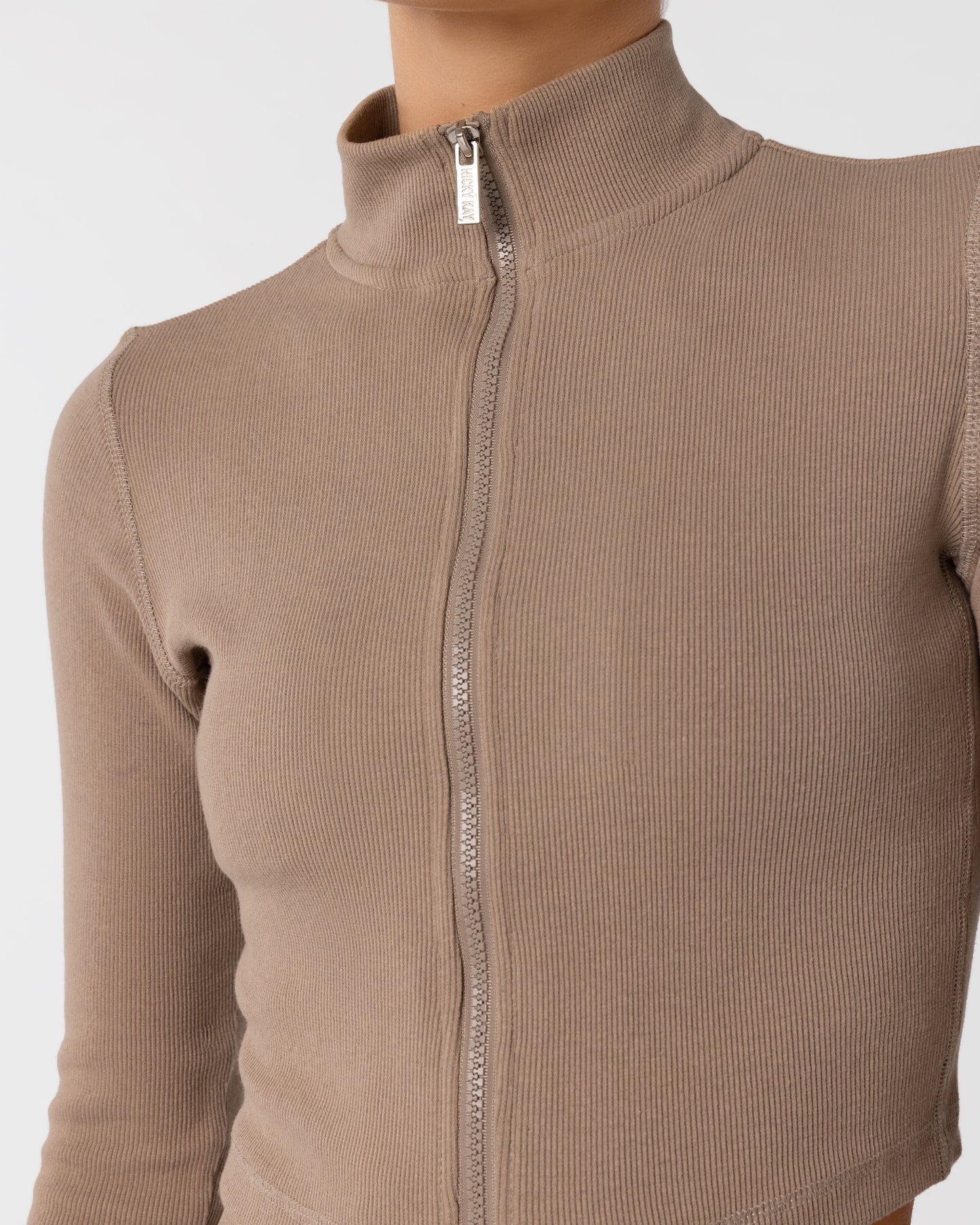 Ariana Long Sleeve Zip Up - Taupe