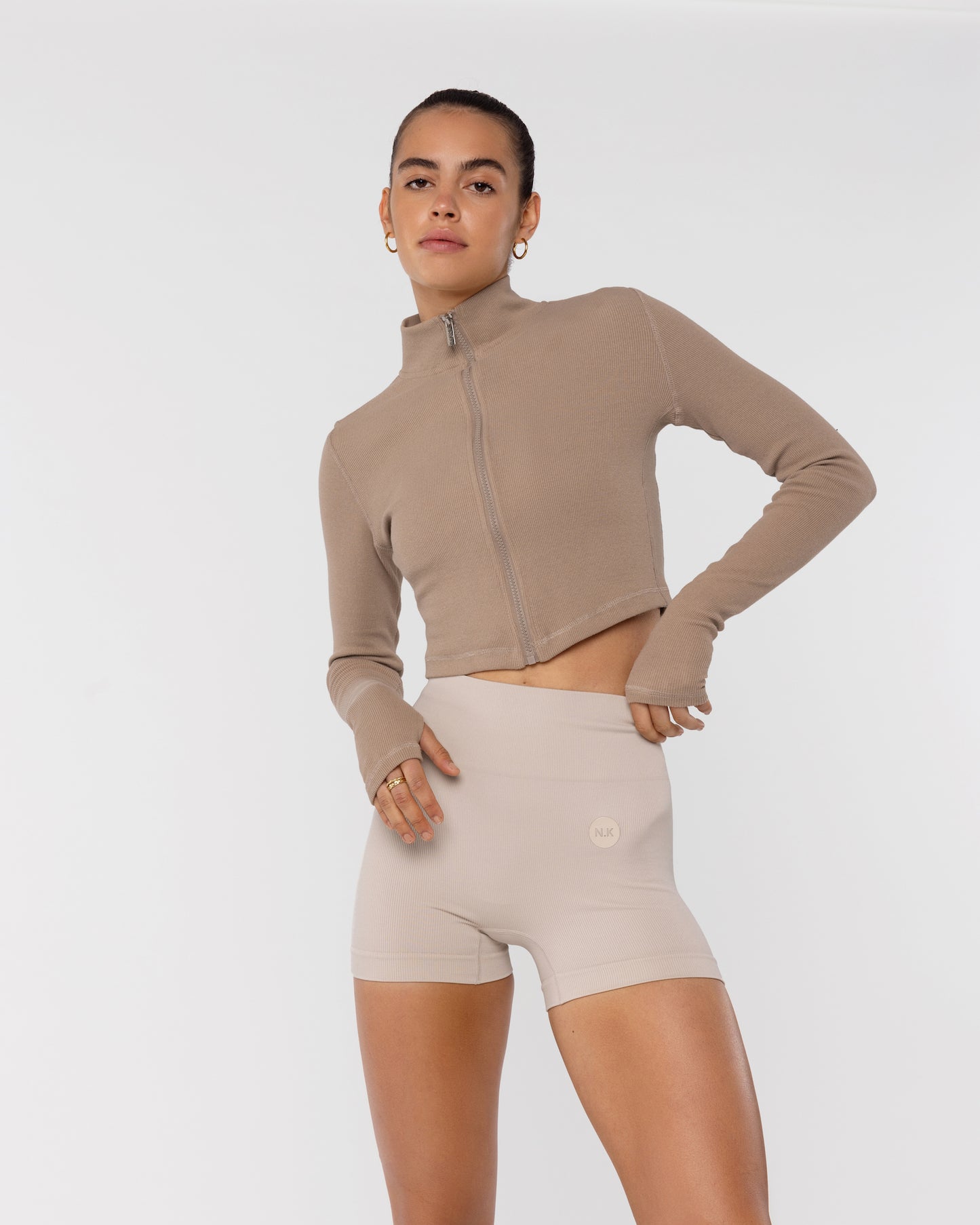 Ariana Long Sleeve Zip Up - Taupe