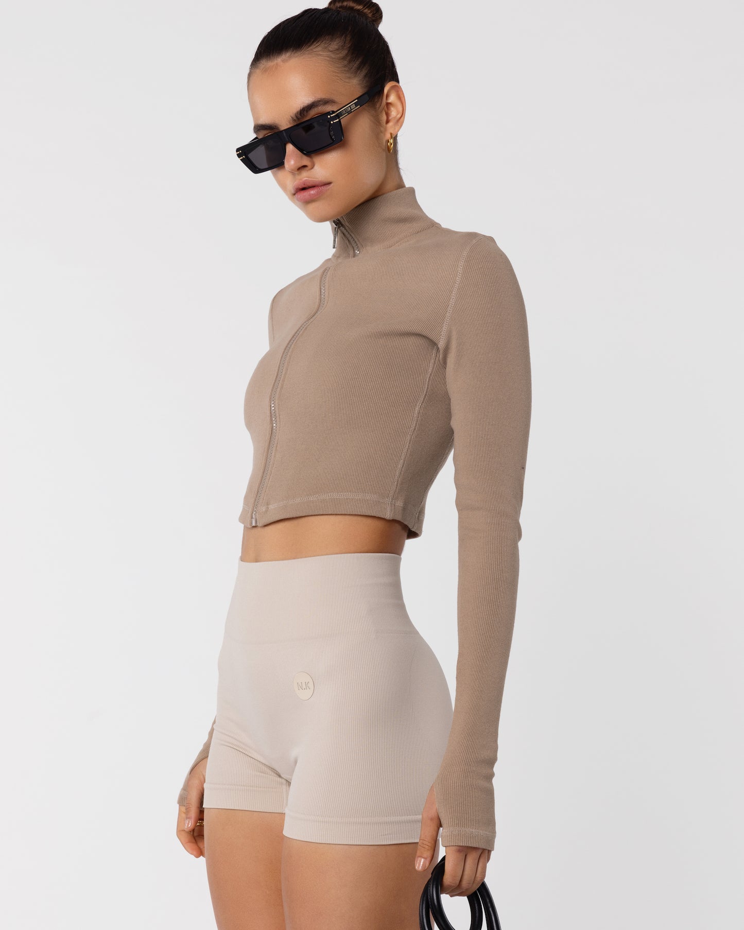 Ariana Long Sleeve Zip Up - Taupe