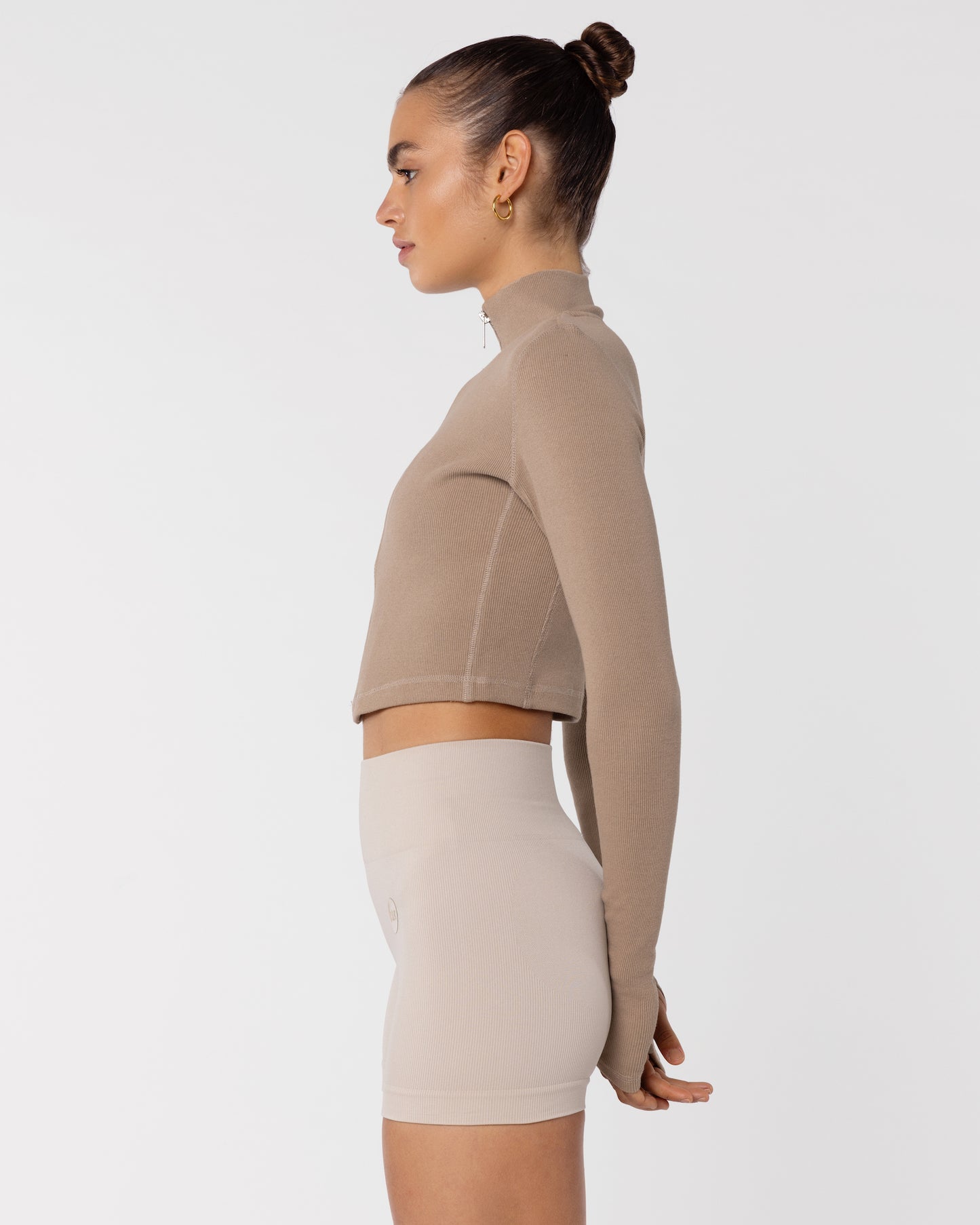 Ariana Long Sleeve Zip Up - Taupe