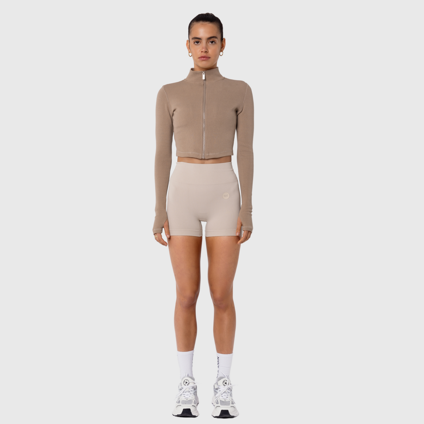 Ariana Long Sleeve Zip Up - Taupe